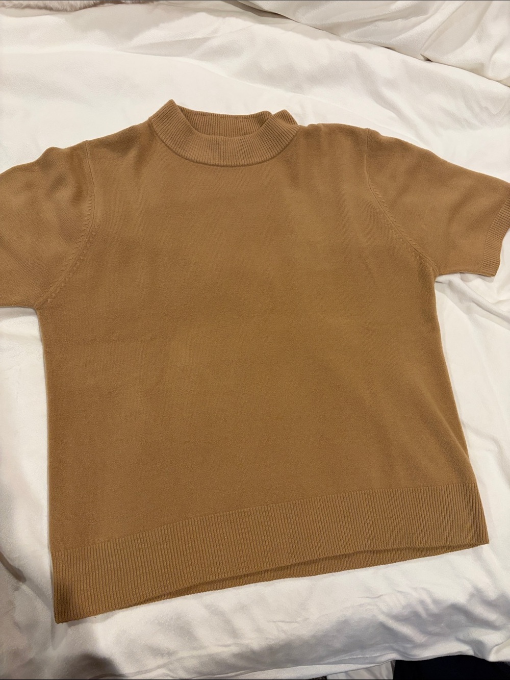 Sag Harbor Short-Sleeve Crew Sweater in Camel Brown